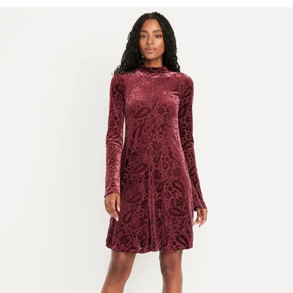 Old Navy Long Sleeve Velvet Red Burgundy Mini Dress